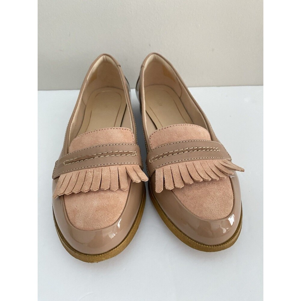 CLARKS ANDORA CRUSH NUDE BEIGE Suede Patent Leather Slip On Loafers Size 9.5 - Picture 3 of 8